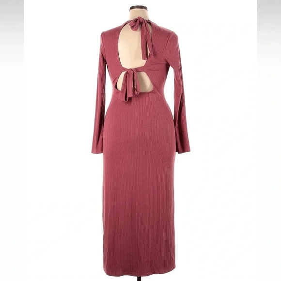 Reformation Dusty Rose Rust Benedict Sweater Ribbed Midi Maxi Dress Size XL - Picture 5 of 10